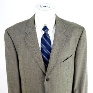 Joseph‎ Abboud Nordstrom Wool 3 Button Sport Coat 42L Tan Houndstooth Windowpane